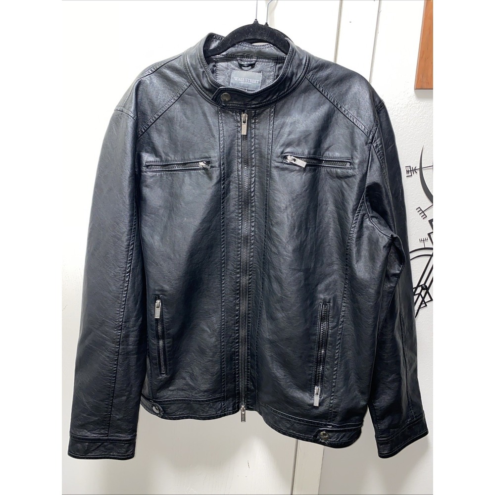 Men's Black Wall Street Faux Leather Cotton Moto Punk Alternative‎ Jacket XL
